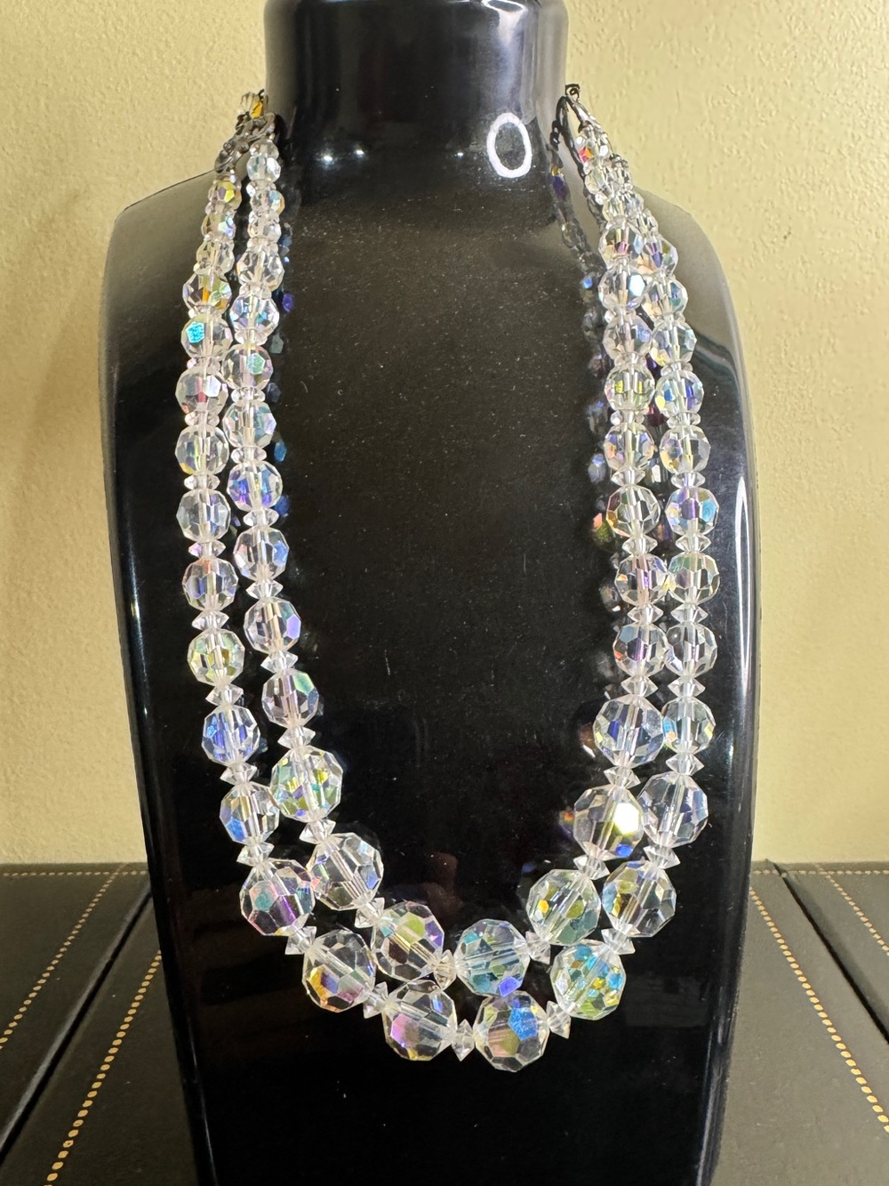 Vintage Aurora Crystal Double-Strand Necklace - Clear AB Sparkle